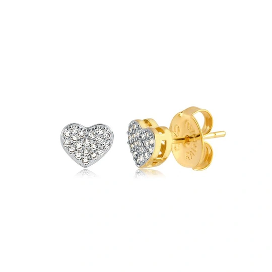 Heart earring with gold plated zirconias stones