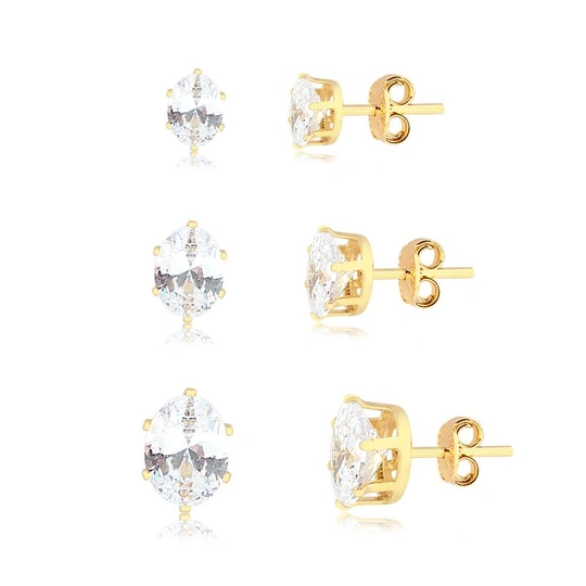 TRIO EARRING POINT OF LIGHT OVAL GOLD PLATED