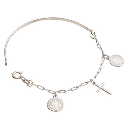 Silver Bracelet With Bracelet With 2 Saint Benedict 1 Cross Toothpick