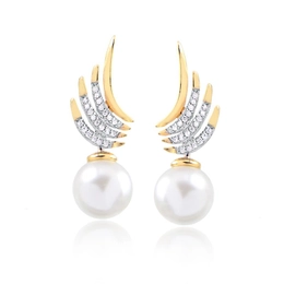 EARRING WITH PEARLS AND GOLD-PLATED ZIRCONIA STONES