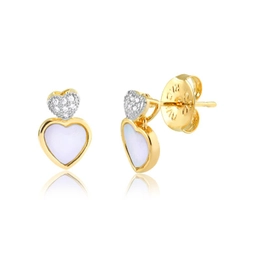 TWO HEARTS EARRING, CUT OUT AND SET WITH GOLD-PLATED ZIRCONIA STONES AND MOTHER-PELLED