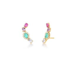 EAR CUFF EARRING WITH COLORED ZIRCONIA GOLD PLATED