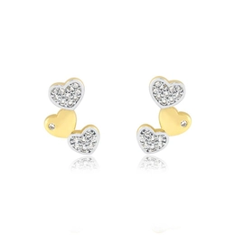 EARRING THREE HEARTS WITH POINT OF LIGHT IN THE SMOOTH HEART AND OTHERS WITH GOLD-PLATED ZIRCONIA STONES