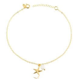 STAR OF THE SEA ANKLE AND FRESH WATER PEARL GOLD LEAF