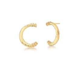 TEXTURED CURVED EARRING AND GOLD PLATED ZIRCONIA
