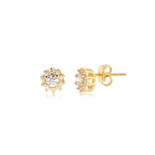 CRYSTAL FLOWER EARRING 6MM GOLD PLATED