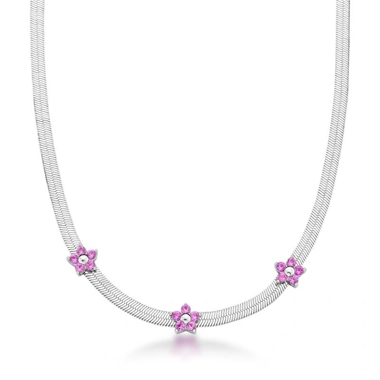 Choker treadmill laminated with flowers bathed in rhodium