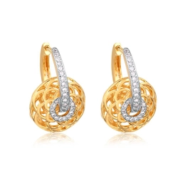 CLICK HOOP EARRING WITH LEAKED FLOWER AND GOLD-PLATED ZIRCONIA STONES