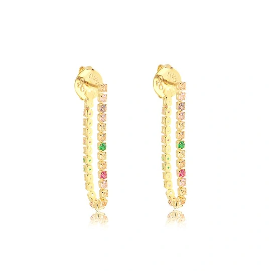 MULTICOLOR ZIRCONIA STRETCH EARRING WITH GOLD-PLATED HOSE LOCK
