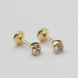 FLAT EARRING SS12 WITH ZIRCONIA 3.0MM GOLD PLATED CRYSTAL