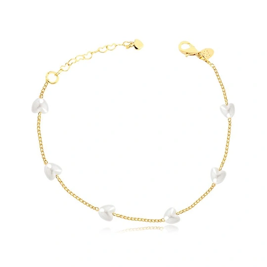 GOLD PLATED HEARTS BRACELET WITH PEARLS