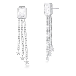 Pendulum earring with crystal and white zirconias bathed to rhodium