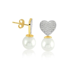GOLD-PLATED HEART EARRING WITH MICROZIRCONIA AND PEARLS
