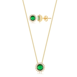 Round Princess Style Set with Crest Zirconias Stones and Emerald Golden