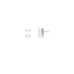 Earring with white rectangular crystal bathed in rhodium