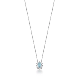RHODIUM-PLATED CRYSTAL OVAL PENDANT NECKLACE