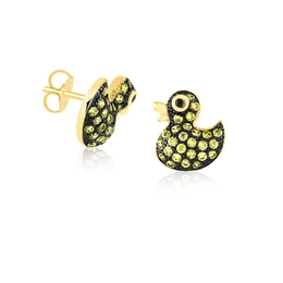 CHILDREN'S DUCKLING EARRING WITH GOLD-PLATED ZIRCONIA STONES