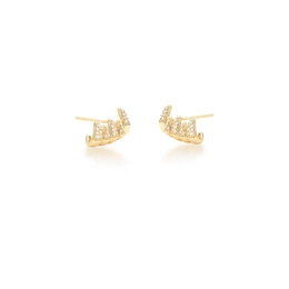 Smooth and studded curved earring of gold -plated zirconias