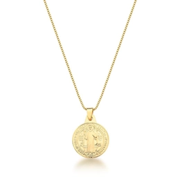 NECKLACE WITH ROUND SAINT BENEDICT SMOOTH GOLD PLATED PENDANT