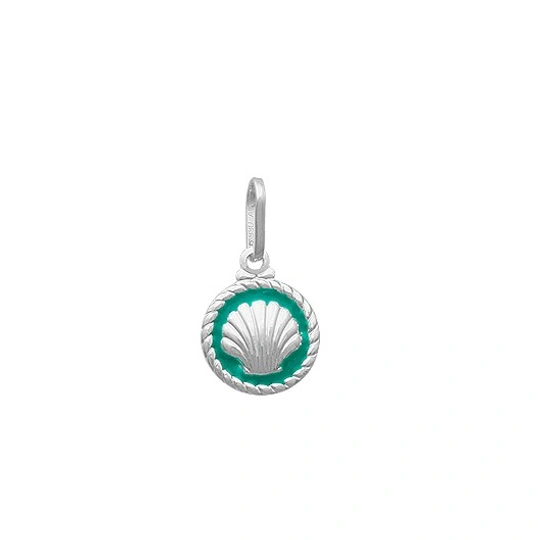 Round Silver Pendant Twisted Edge With Pastel Green Resin Shell