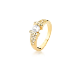 RING WITH CRYSTAL AND GOLD PLATED ZIRCONIA