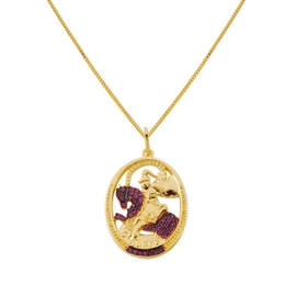 GOLD PLATED SAN JORGE PENDANT WITH RED ZIRCONIA STONES