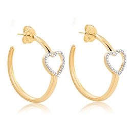 HALF HOOP EARRING WITH GOLD PLATED HEART SET WITH ZIRCONIA STONES