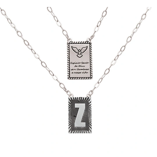 Aged Silver Scapular Letter Z With Holy Spirit