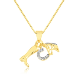 TRIO PENDANT WITH HORSE, BOOT AND HORSESHOE WITH GOLD-PLATED ZIRCONIA STONES