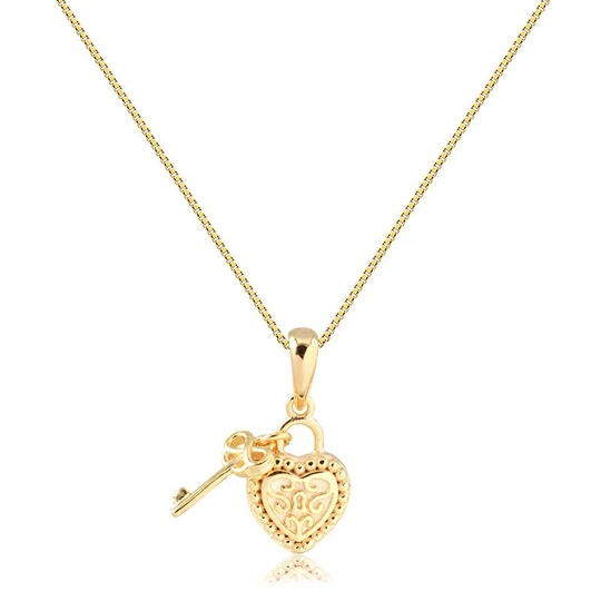 GOLD-PLATED PADLOCK AND KEY PENDANT